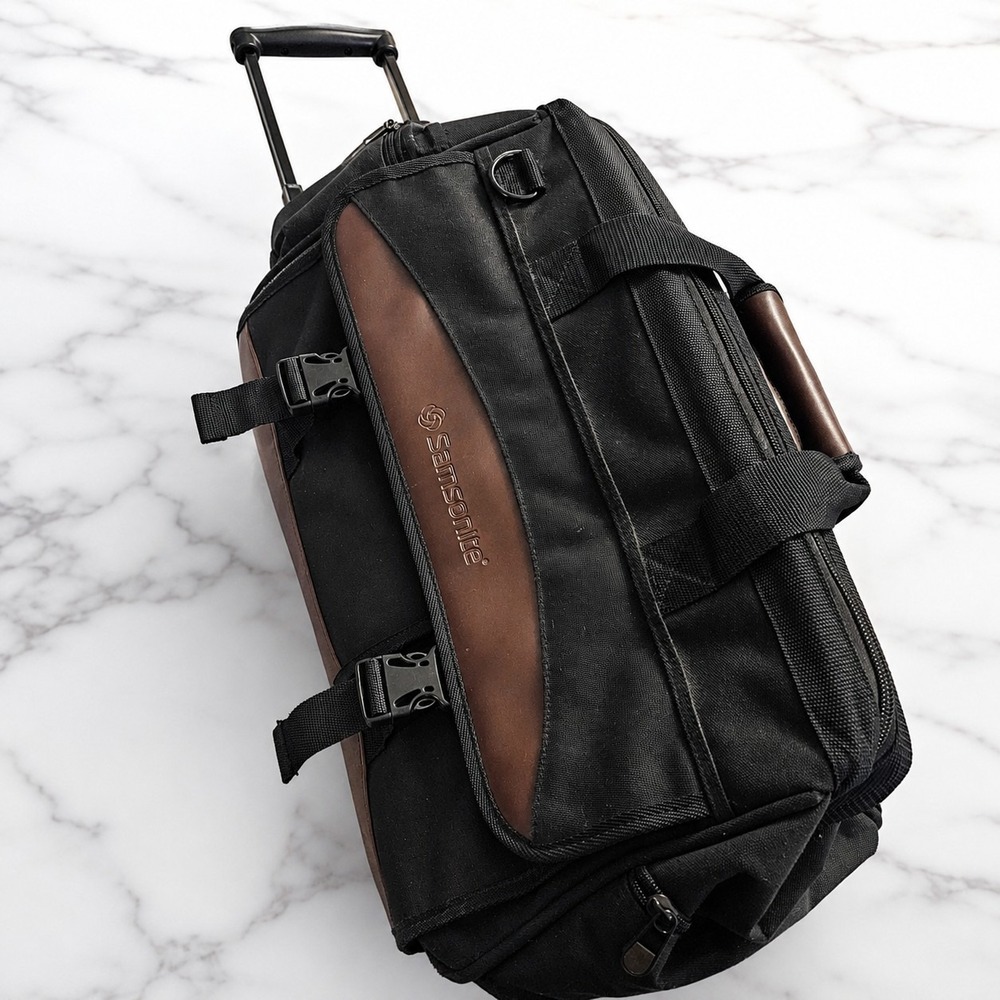 Samsonite Rolling Duffle Bag Carry On Luggage Black Brown‎ Telescoping Handle